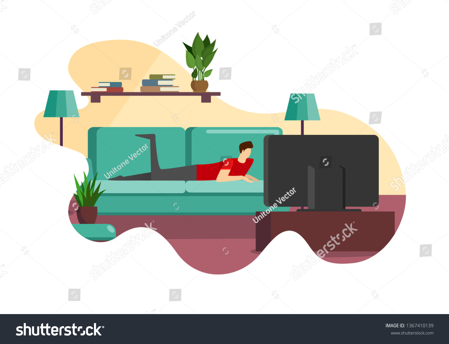 Young Lazy Man Home Clothing Lying Stock Vector Royalty Free