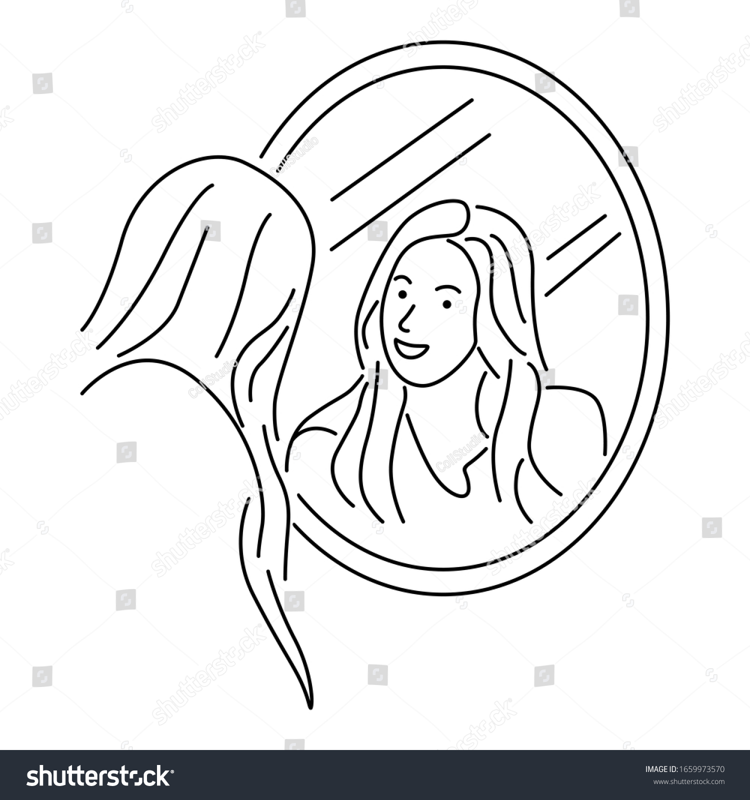 Young Longhaired Woman Standing Front Mirror Stock Vector Royalty Free