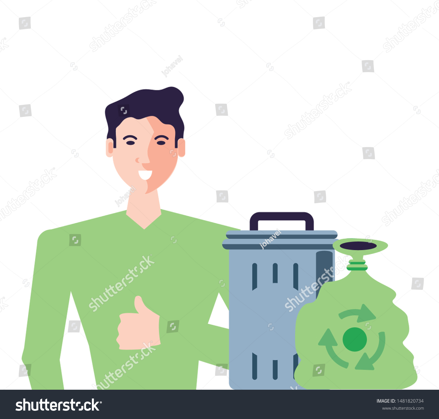 Young Man Recycle Bin Bag Stock Vector (Royalty Free) 1481820734 ...