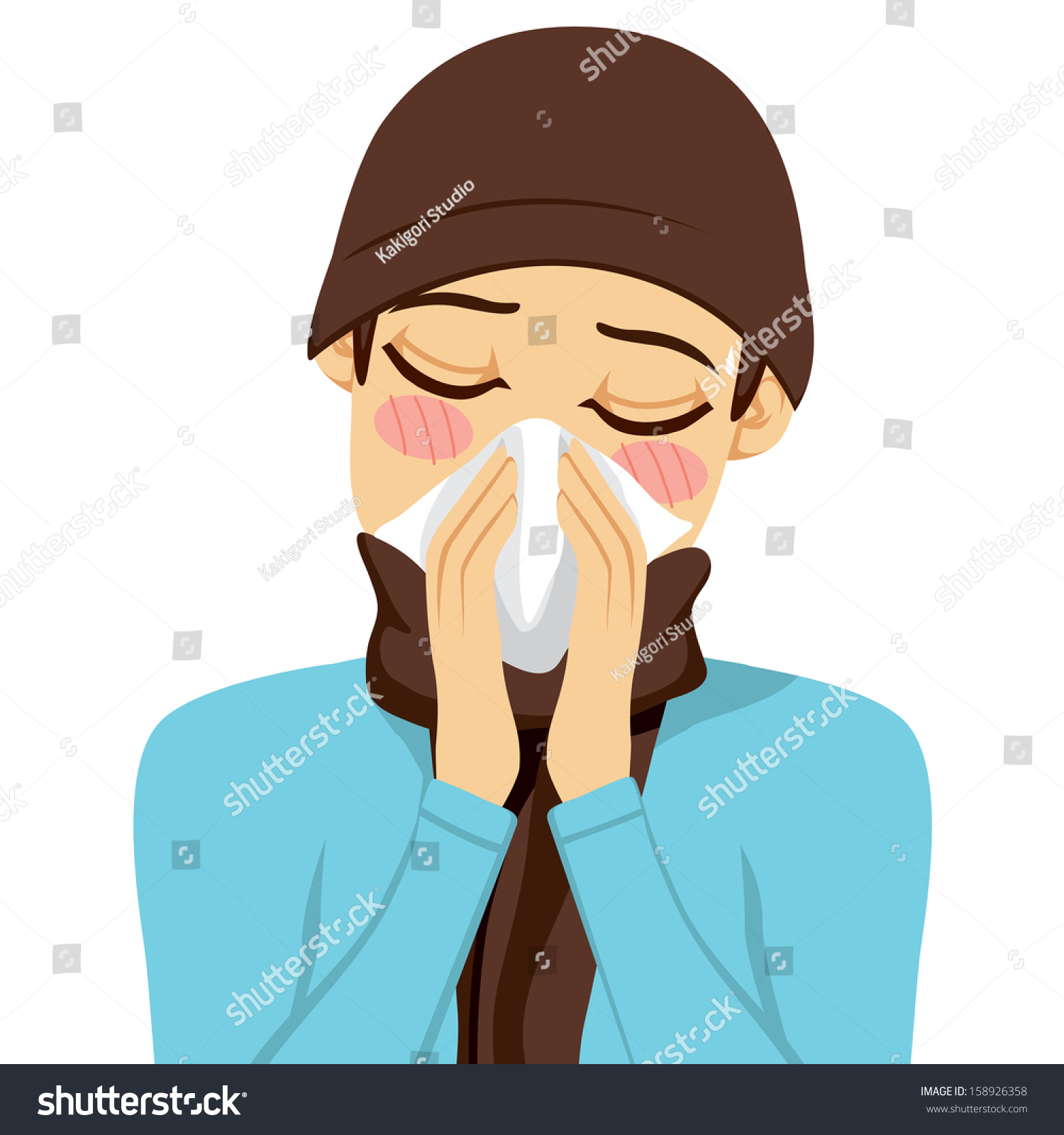 Young Man Blowing His Nose White Stock Vector 158926358 - Shutterstock