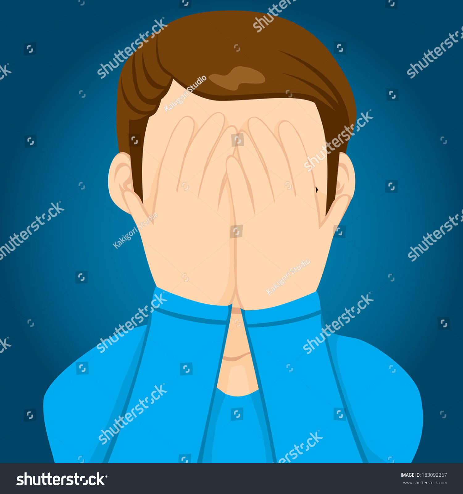 Young Man Covering Face With Hands Hiding Facial Expression Stock ...