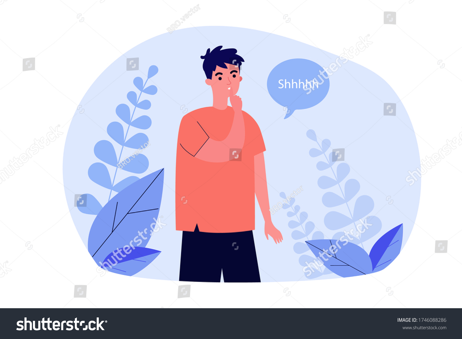 SVG of Young man showing shh or stop talking gesture, keeping secret and conspiracy. Flat vector illustration for silence, keeping quiet, secrecy concept svg