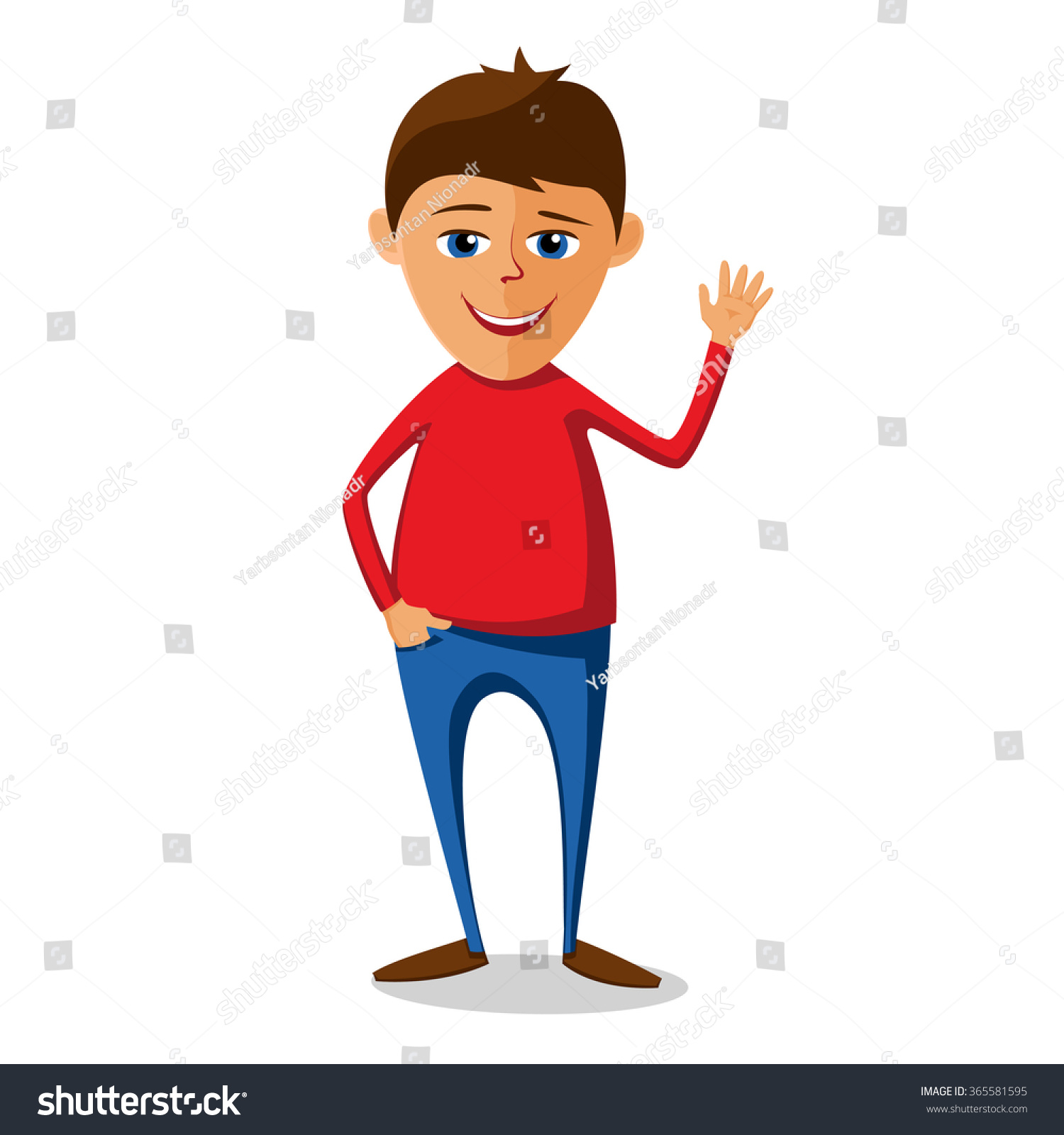 Young Man Shows Five Fingers Flat Stock Vector Royalty Free 365581595