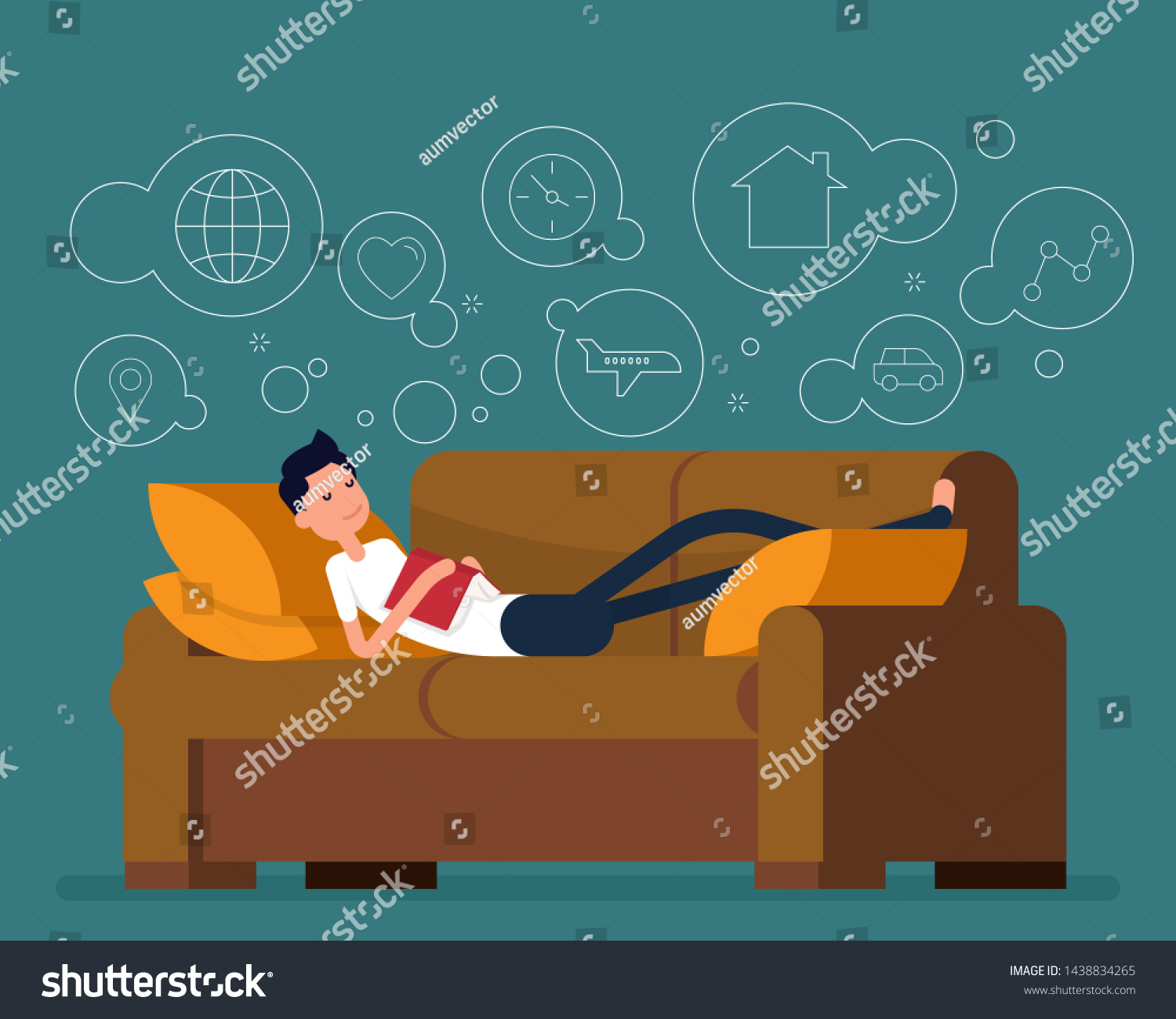 Young Man Sleeping Dreaming Something Vector Stock Vector (Royalty Free ...