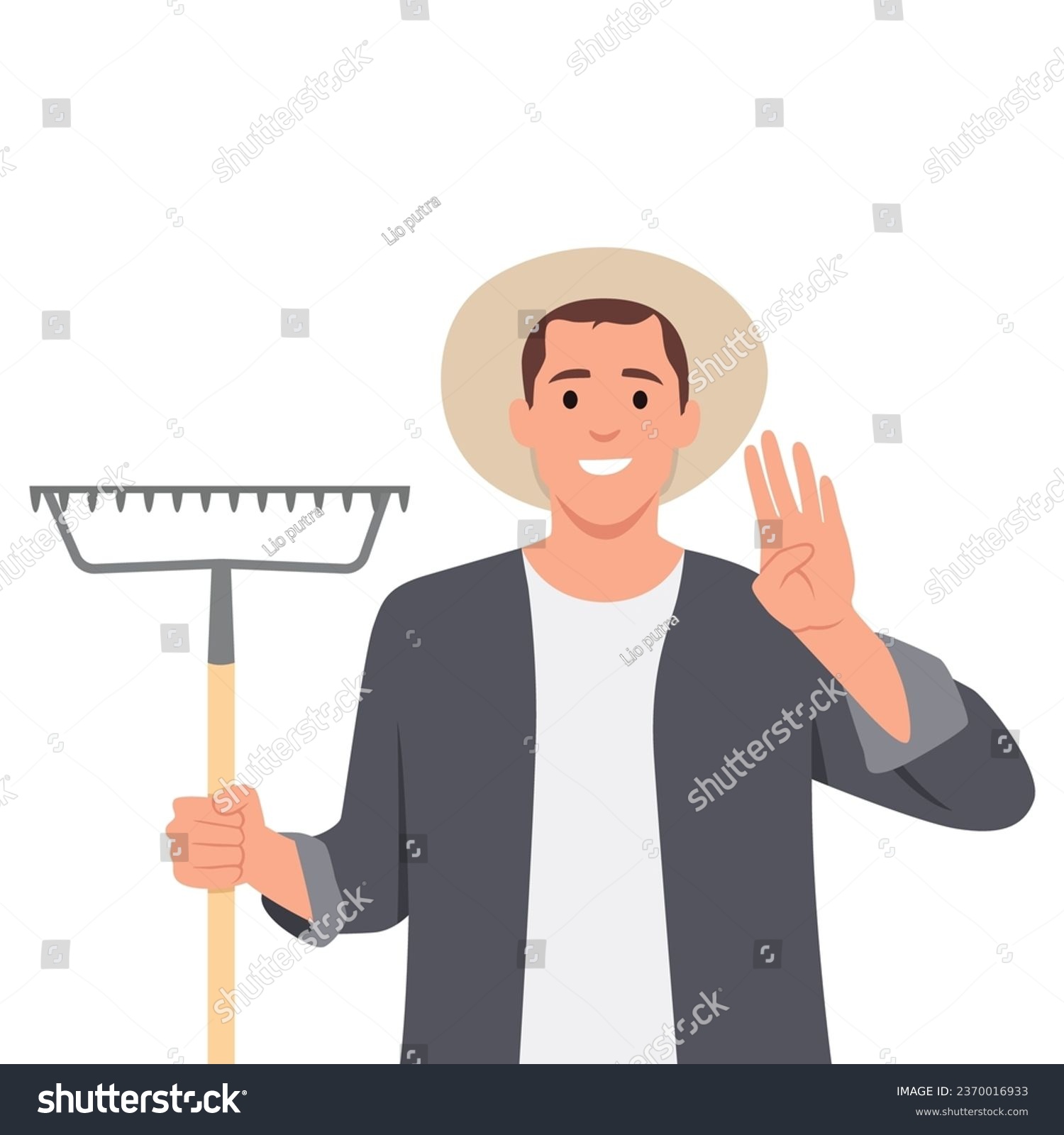 SVG of Young man smiling and looking friendly, showing number four. farmer concept. Flat vector illustration isolated on white background svg