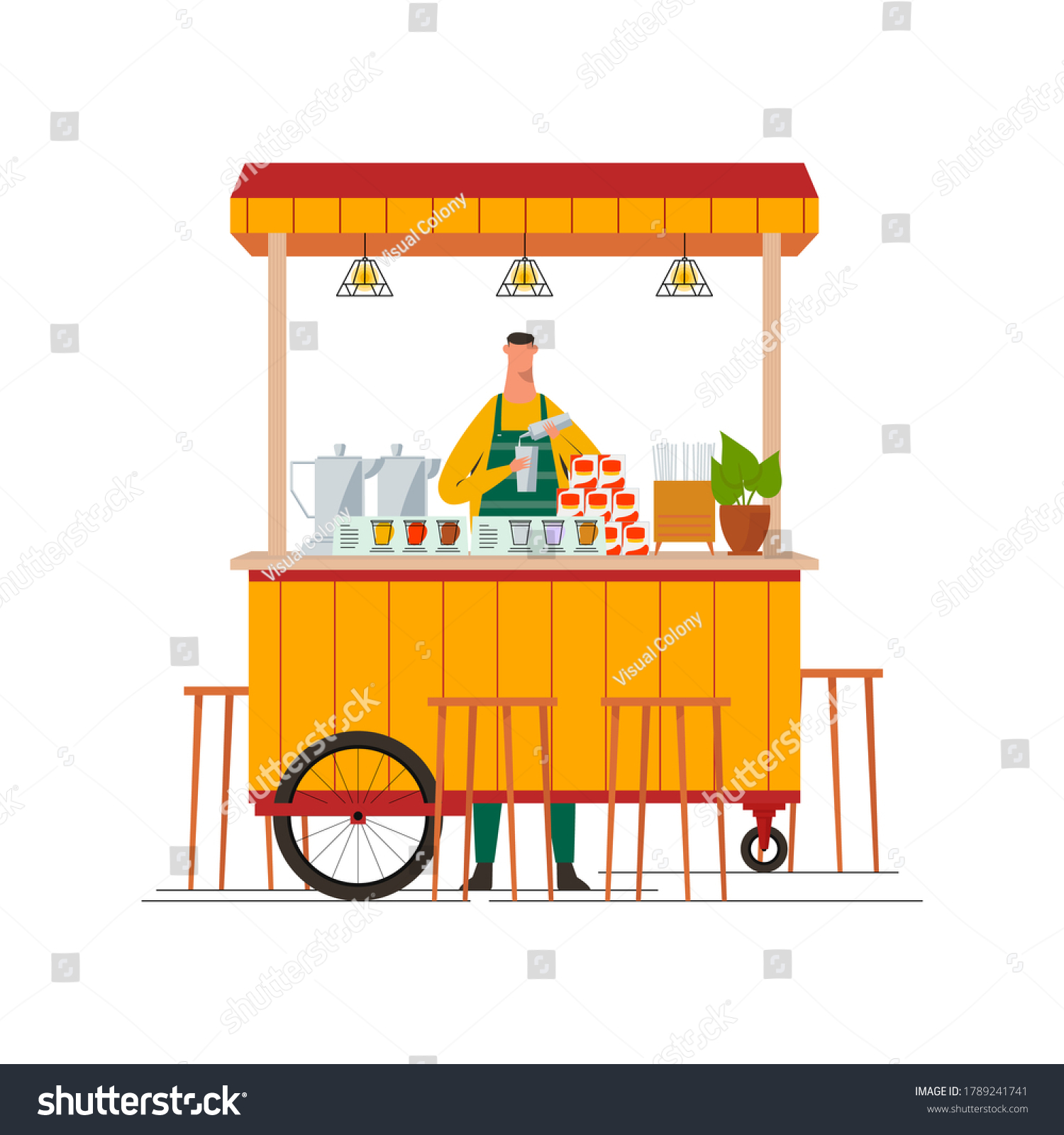 SVG of Young Man Standing at Market Stall, Small Business, Drink Cart, Street Food svg