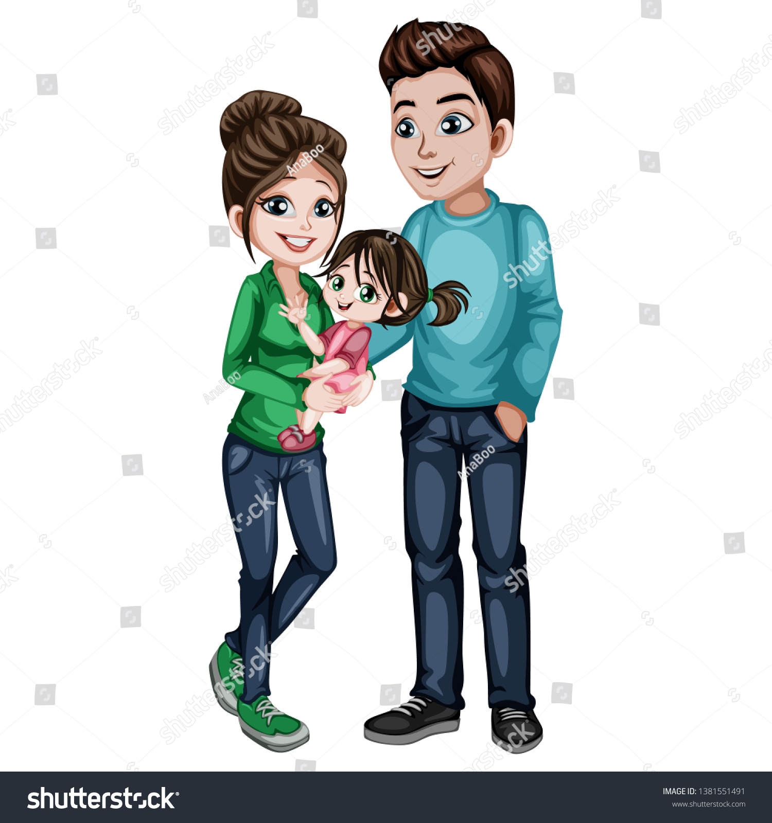 Young Mother Father Cute Little Daughter Stock Vector (royalty Free 