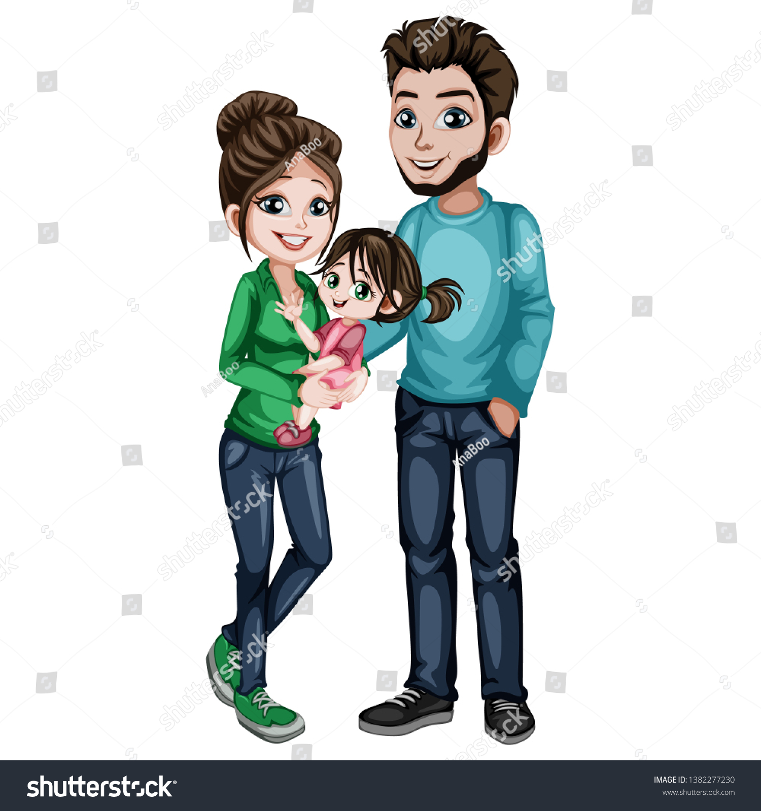 Young Mother Father Cute Little Daughter Stock Vector (Royalty Free ...