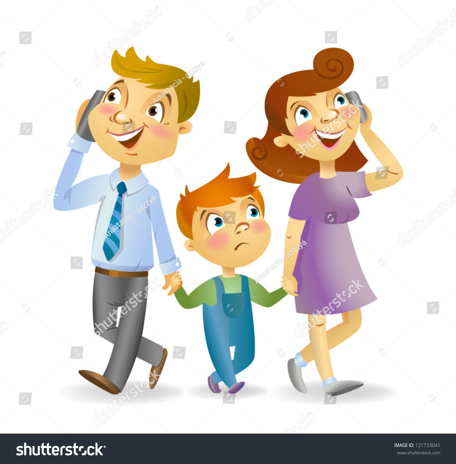 Young Parents Children Talking By Phone Stock Vector Royalty Free