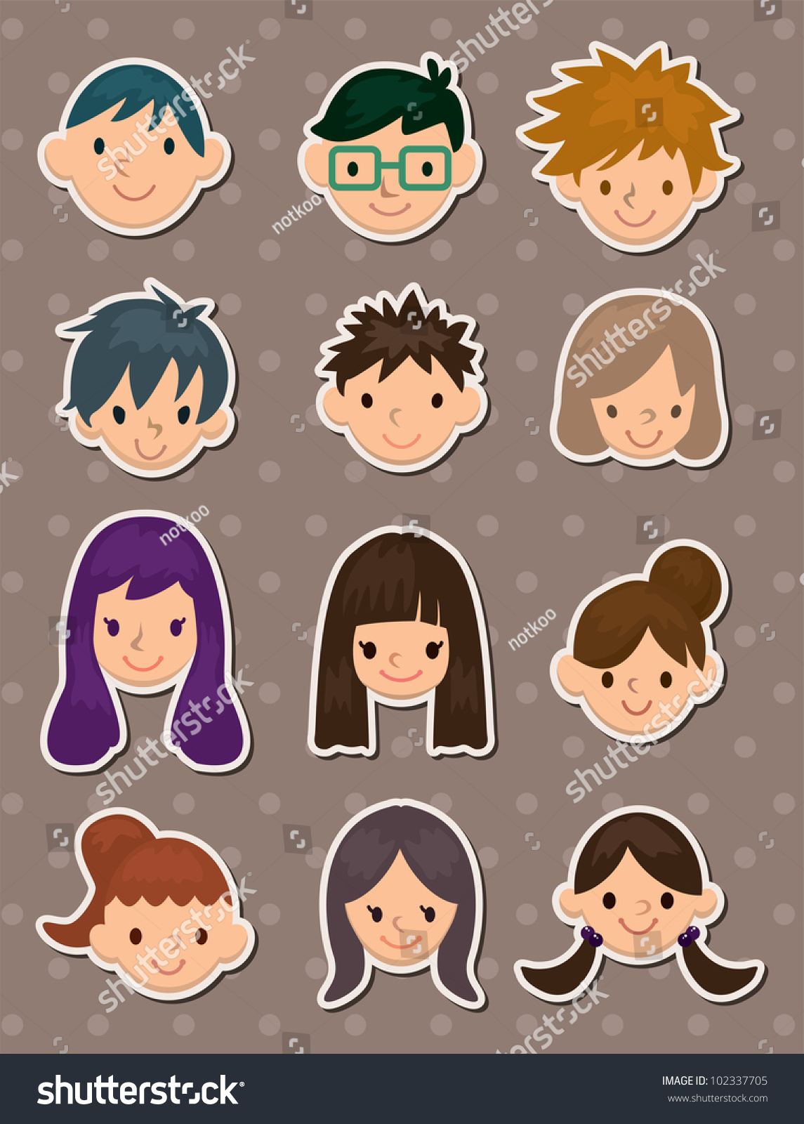 Young Poeple Face Stickers Stock Vector (Royalty Free) 102337705