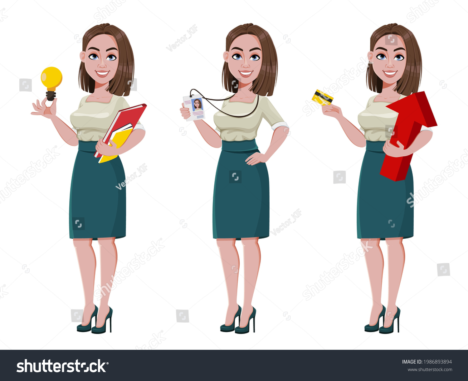 Young Successful Business Woman Set Three Stock Vector (Royalty Free ...