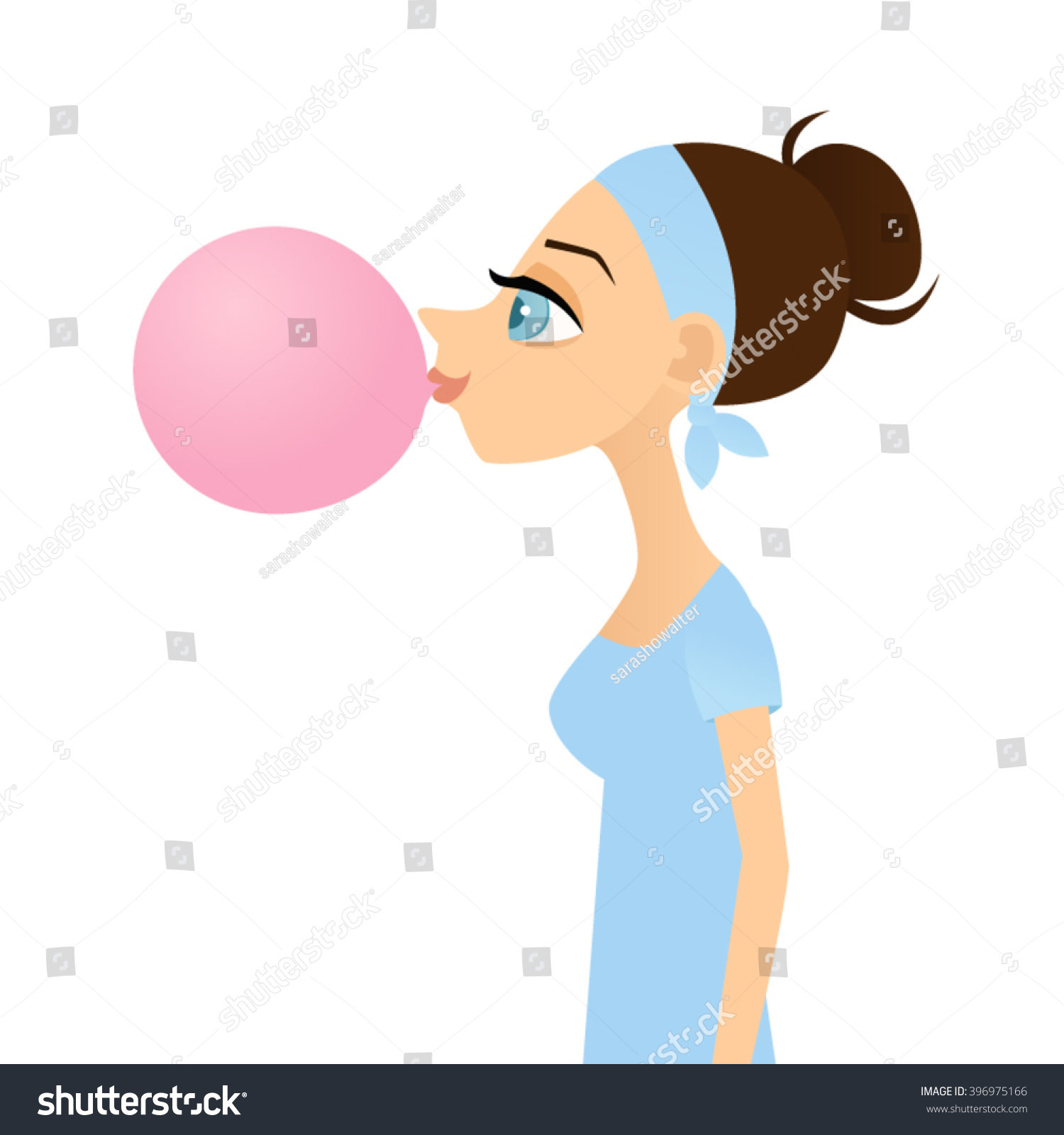 Young Woman Blowing Bubble Gum Stock Vector 396975166 - Shutterstock