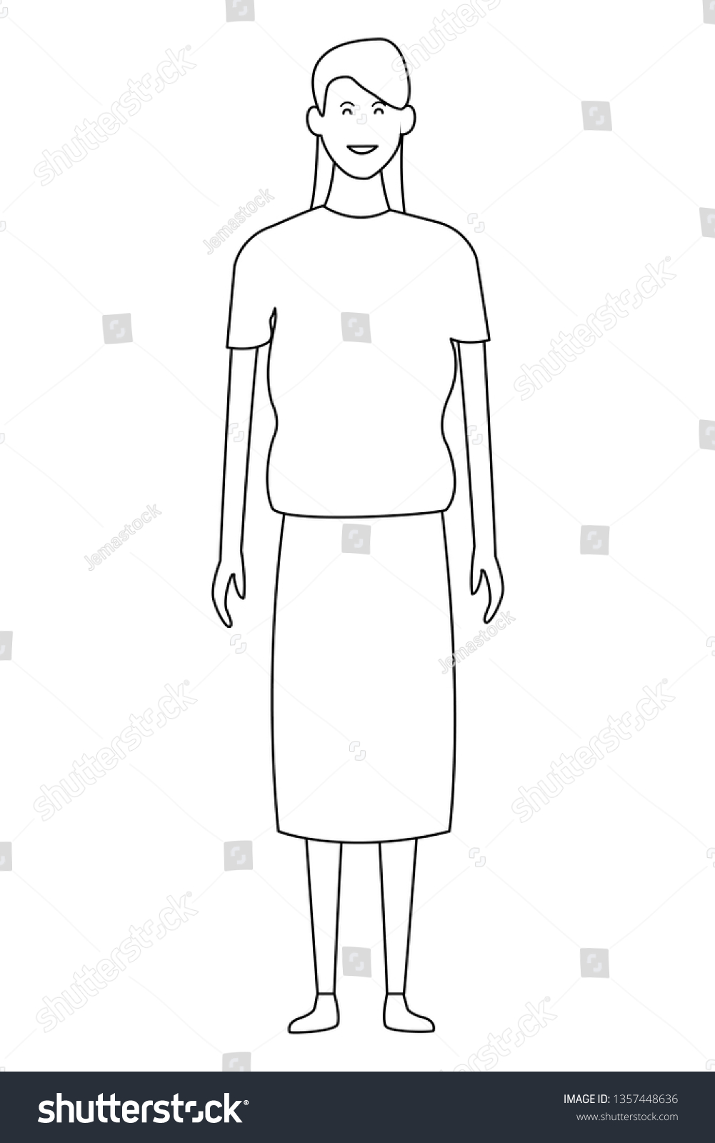 Young Woman Cartoon Black White Stock Vector (Royalty Free) 1357448636 ...