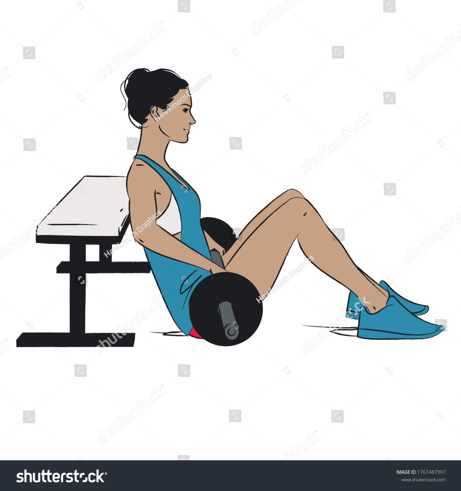 Young Woman Doing Exercise Barbell Thrust Stock Vector Royalty Free 1767487397 Shutterstock 0674