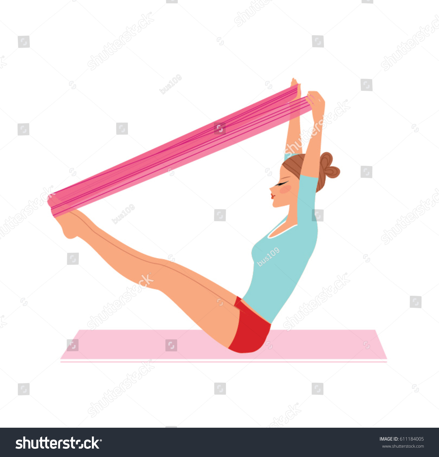SVG of Young woman doing exercise with the resistance band. Vector illustration svg