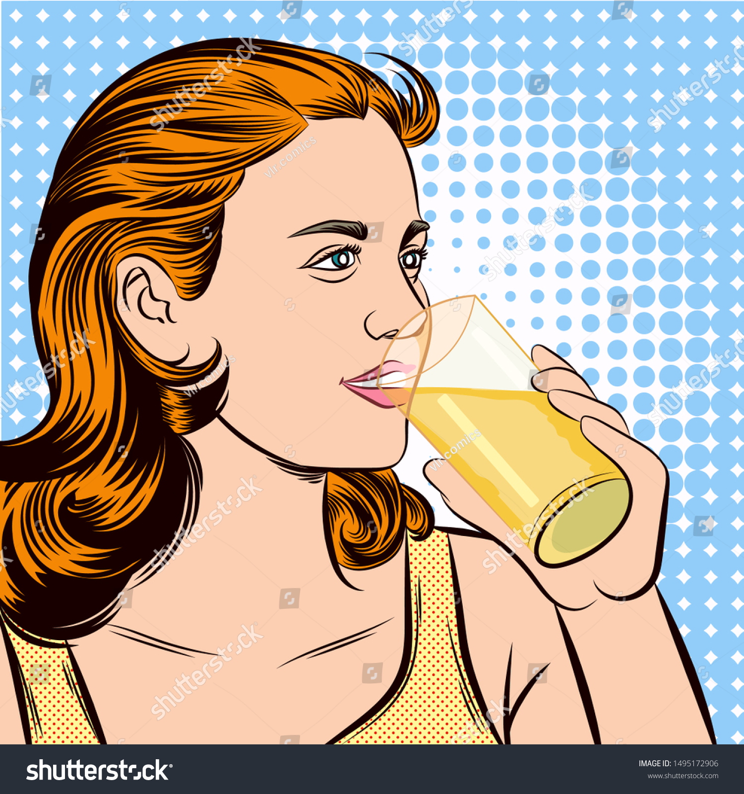 Young Woman Drinking Orange Juice Art Stock Vector Royalty Free Shutterstock
