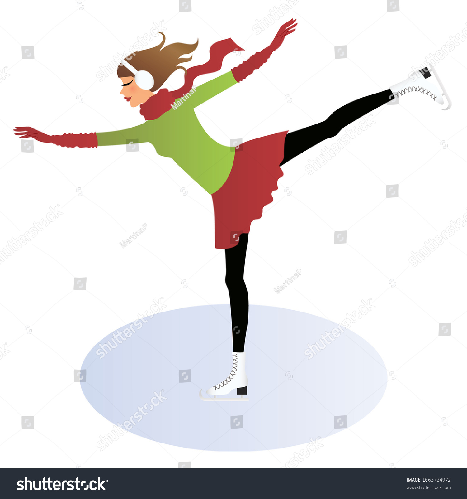 Young Woman Figure Ice-Skating Stock Vector Illustration 63724972 ...