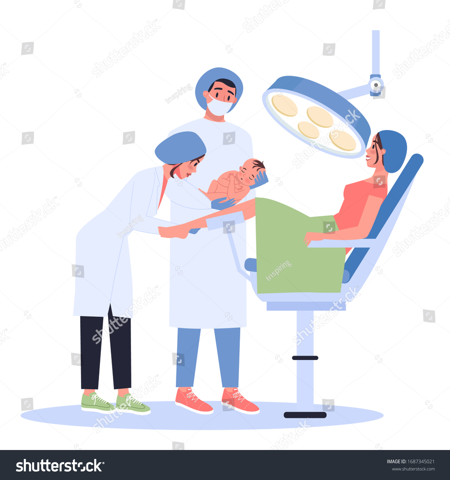 Young Woman Giving Birth Hospital Doctor: Vector có sẵn (miễn phí bản