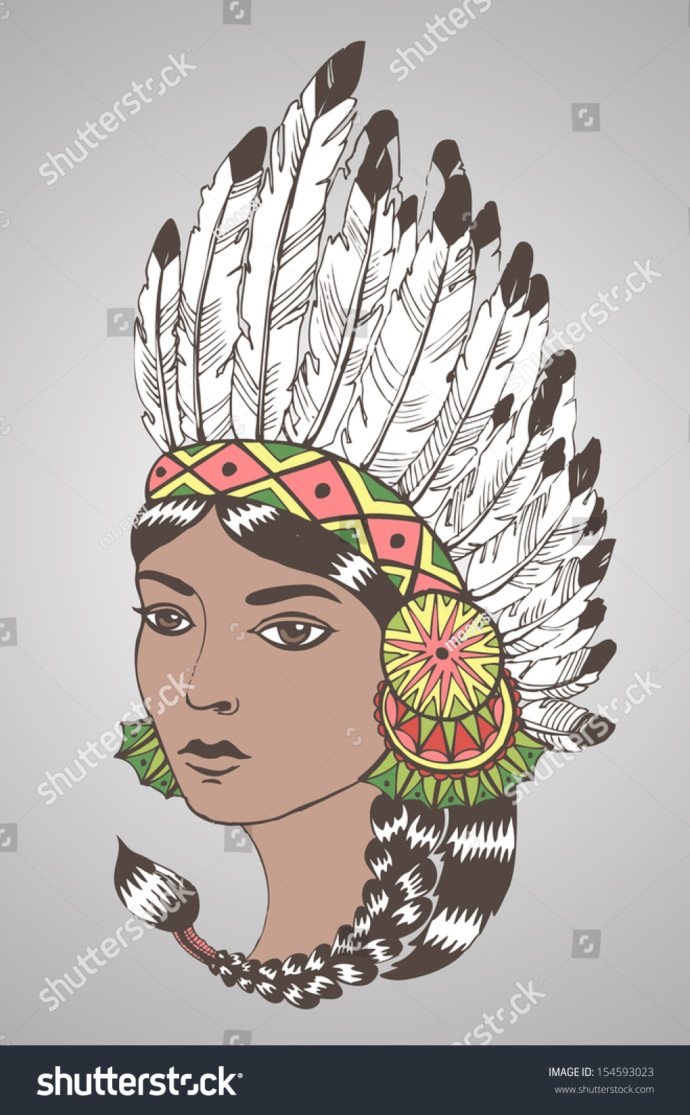 Young Woman Costume American Indiancolor Vector Stock Vector 154593023 ...