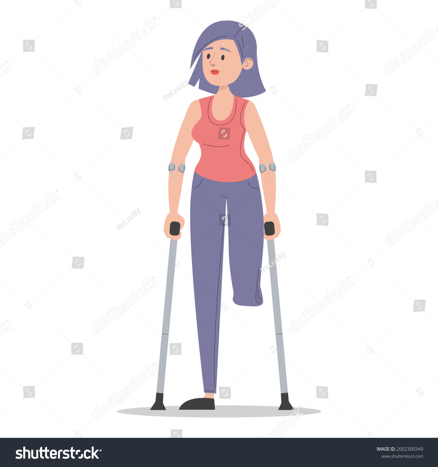 SVG of Young woman on crutches vector isolated. Injured lady, amputated leg. Concept of people with disability. Handicapped girl. Injured person. svg