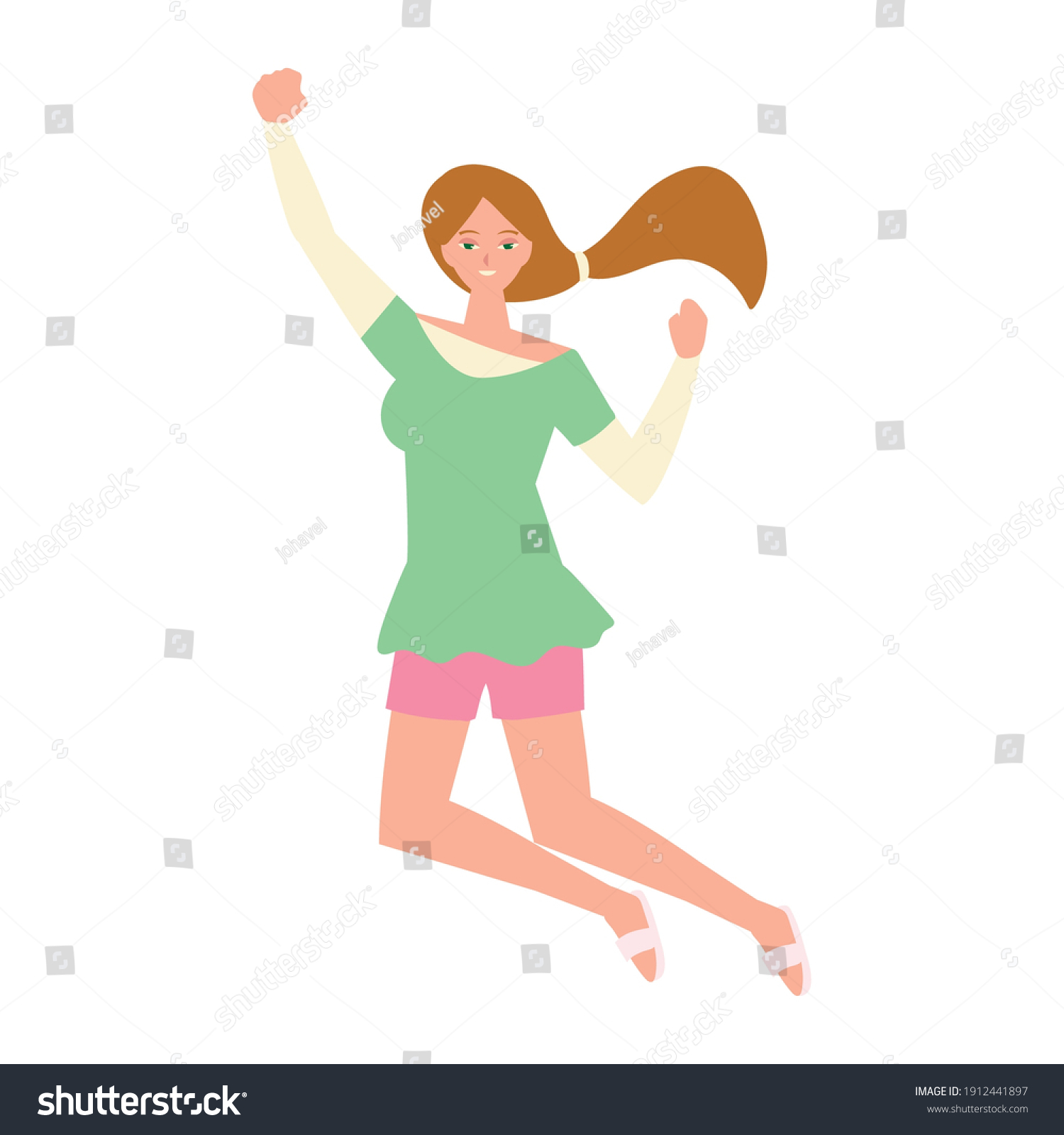 Young Woman Raised Hands Celebrating White Stock Vector (Royalty Free ...