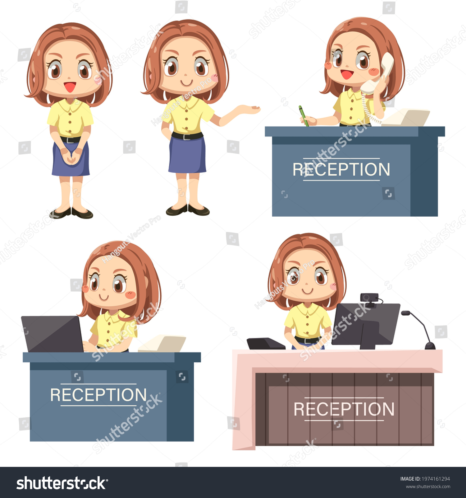 Young Woman Receptionist Stands Reception Desk Stock Vector Royalty Free 1974161294 Shutterstock 2230