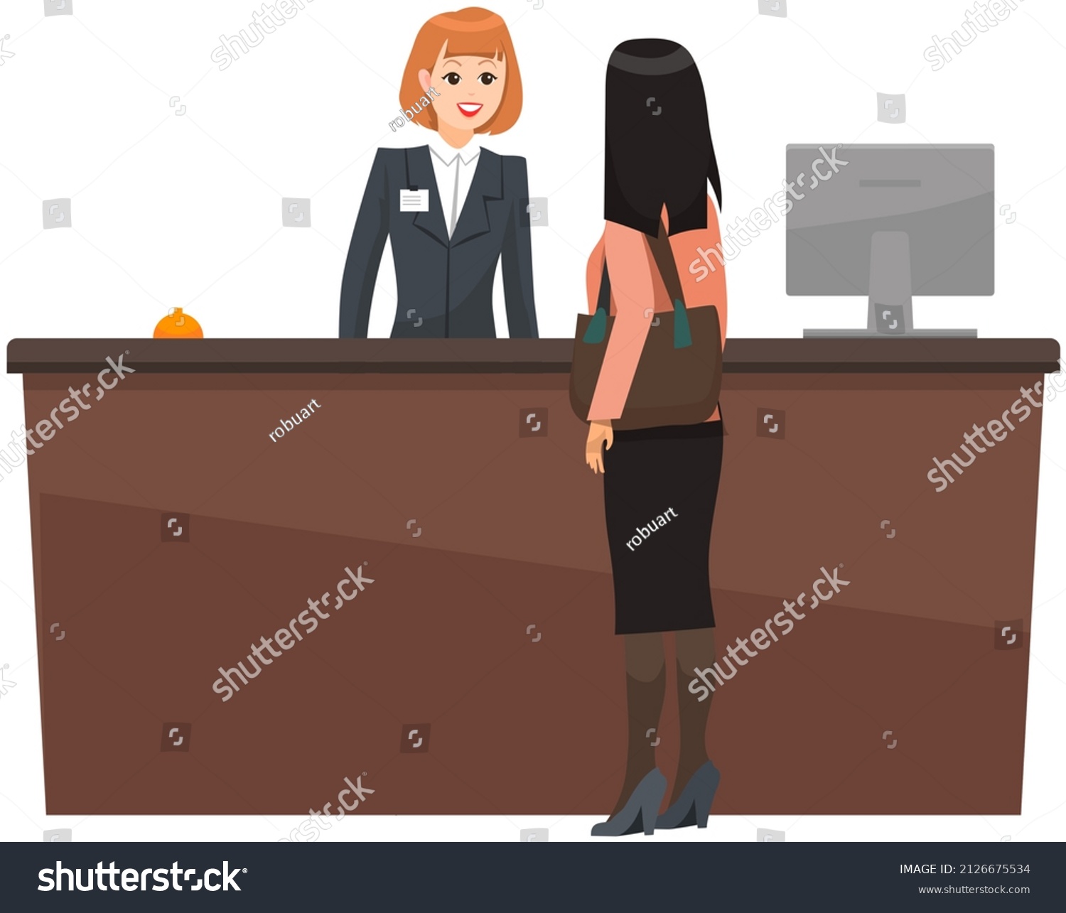 Young Woman Receptionist Stands Reception Desk Stock Vector Royalty Free 2126675534 4486