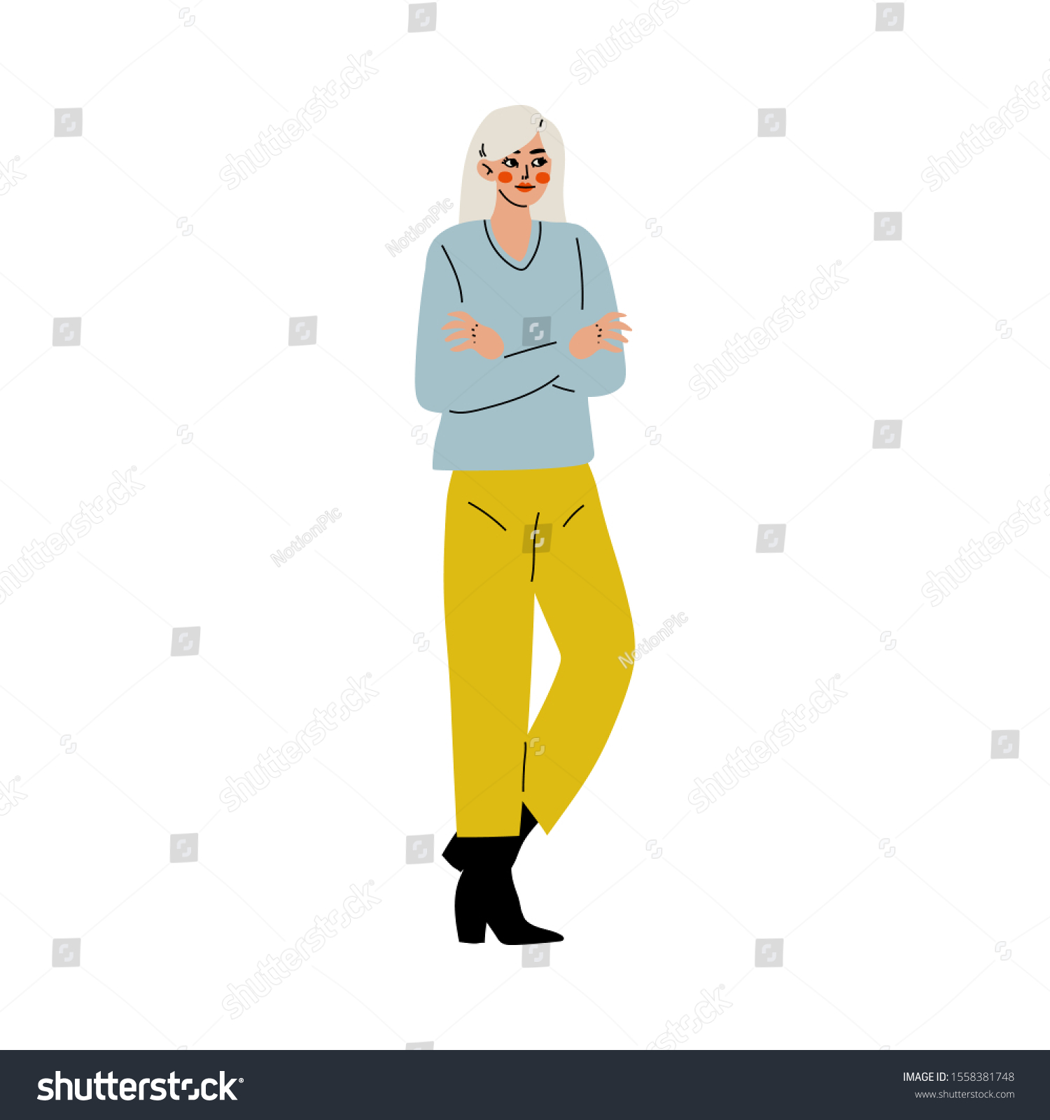 Young Woman Standing Folded Hands Vector Stock Vector (Royalty Free ...