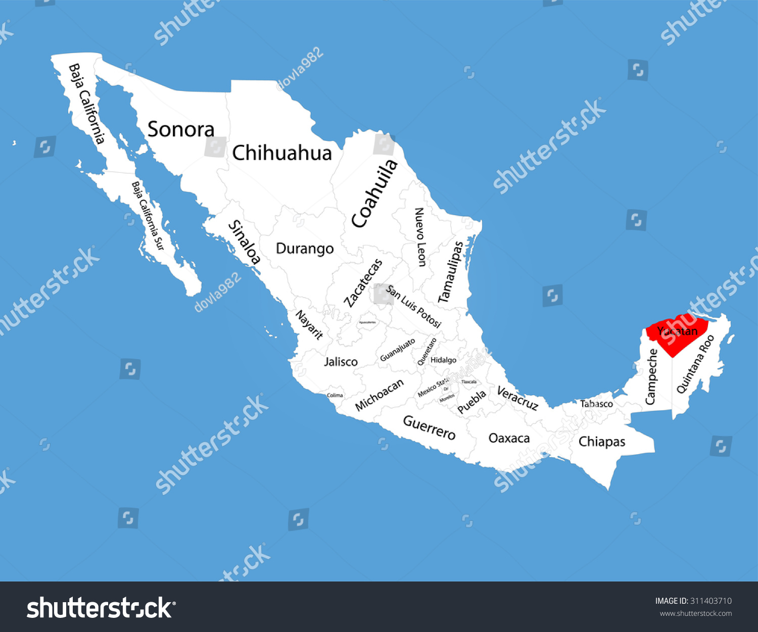 Yucatan Peninsula Mexico Vector Map Silhouette Stock Vector Royalty Free