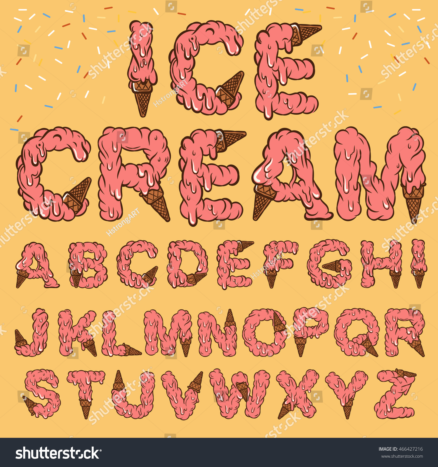 Yummy Ice Cream Font Design Cones Stock Vector (Royalty Free) 466427216