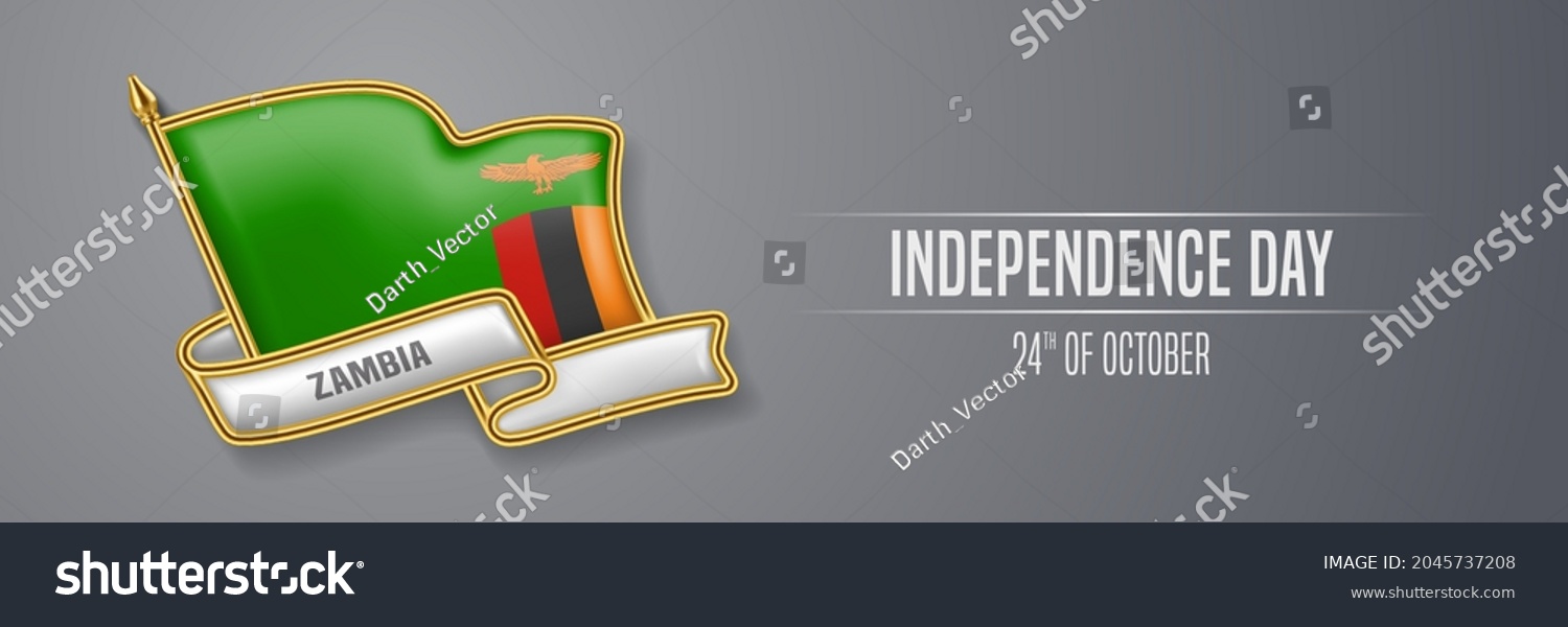 SVG of Zambia happy independence day greeting card, banner vector illustration. Zambian national holiday 24th of October design element with 3D pin with flag svg