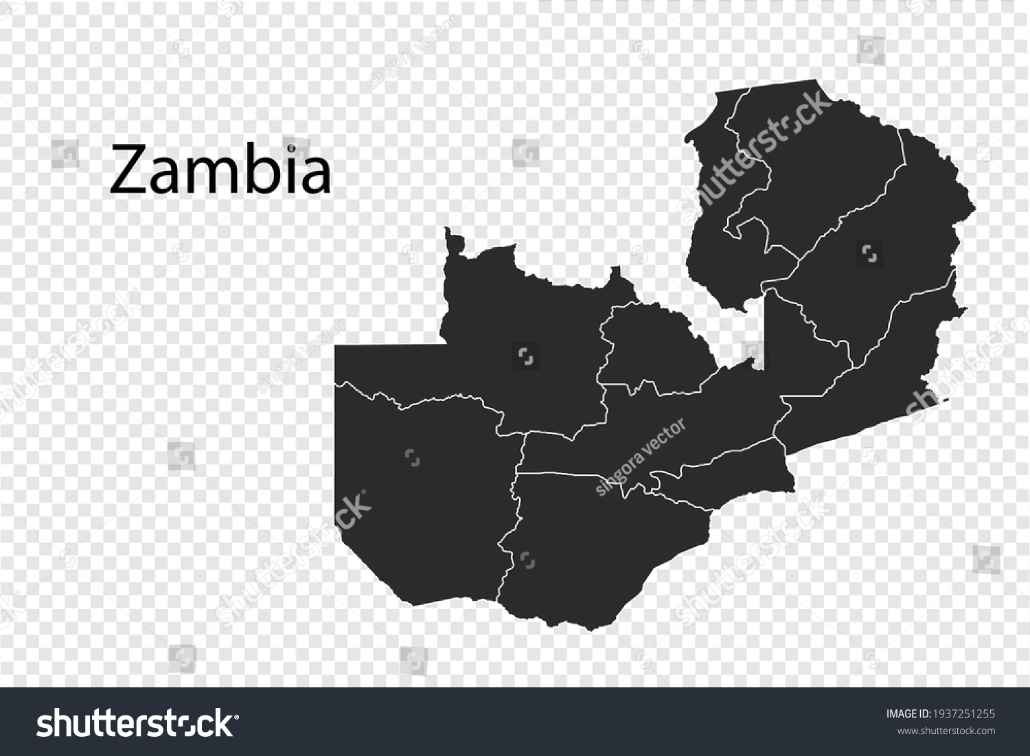 Zambia Map Vector Black Color Isolated Stock Vector (Royalty Free ...