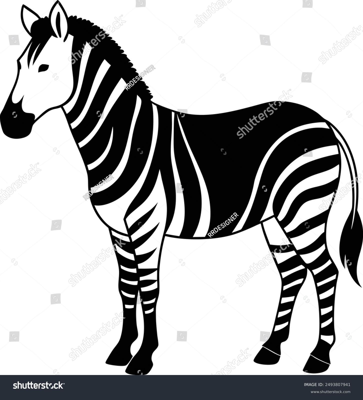 black and white zebra standing clip art preview