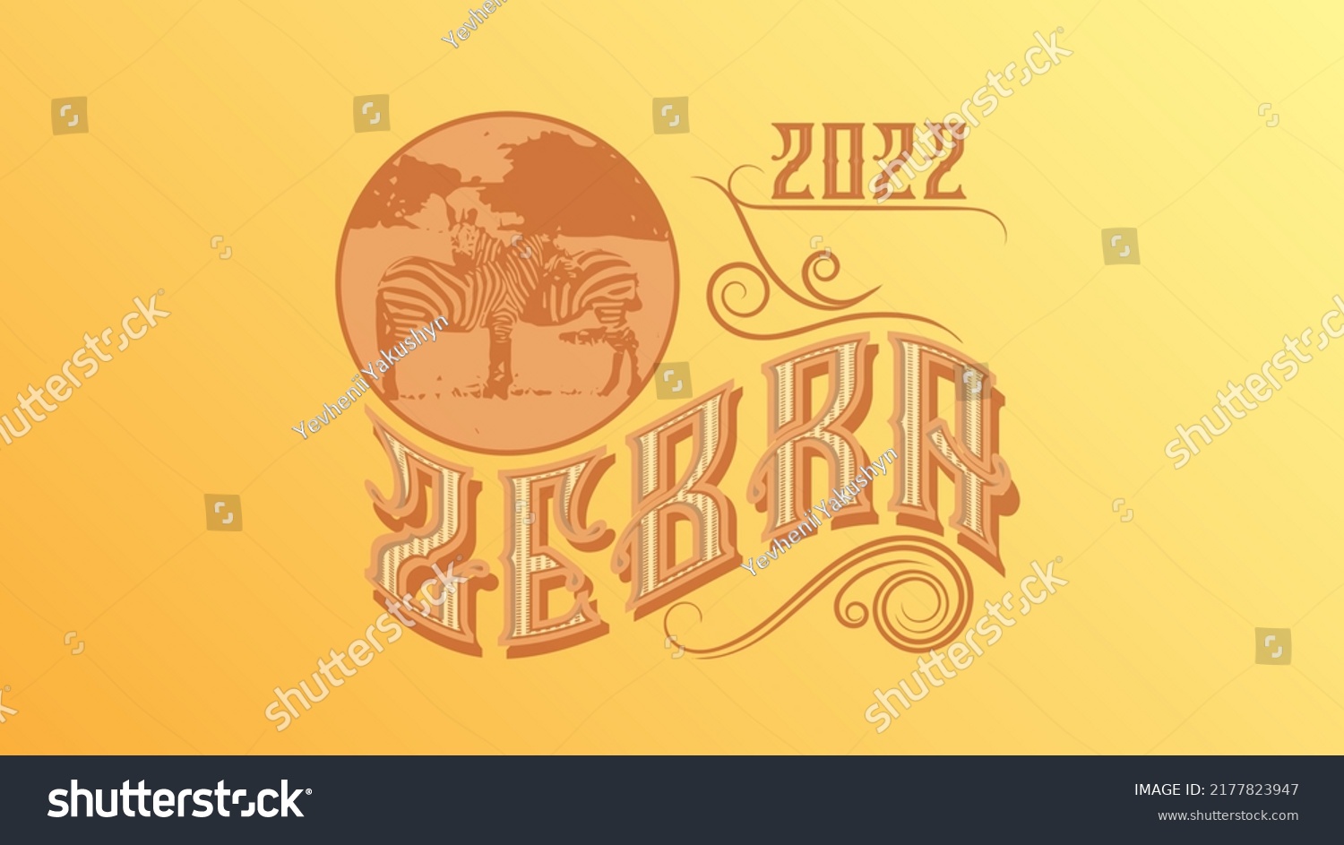 Stock Vector Zebra Logo Lettering Zebra Made In Gold Colors And Vintage Style 2177823947 