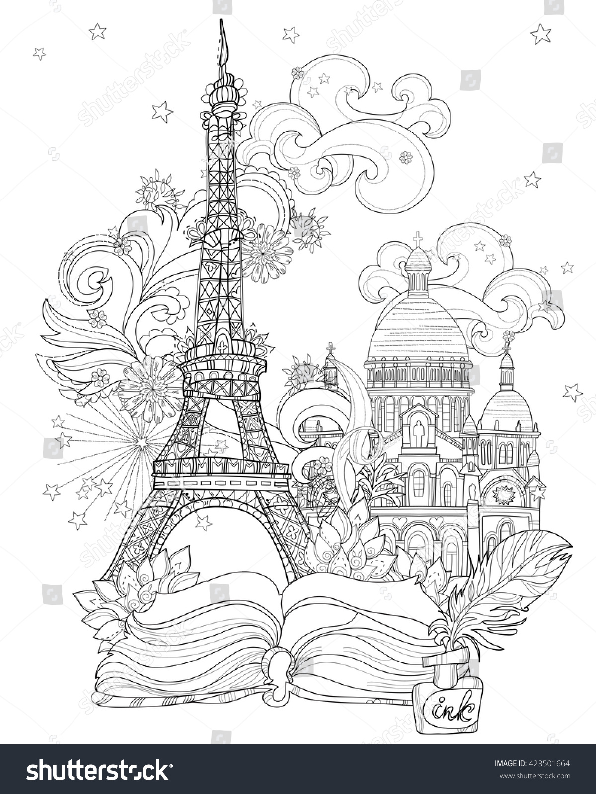 Zen art stylized Eiffel tower Hand Drawn vector illustration from story magic Sketch for poster