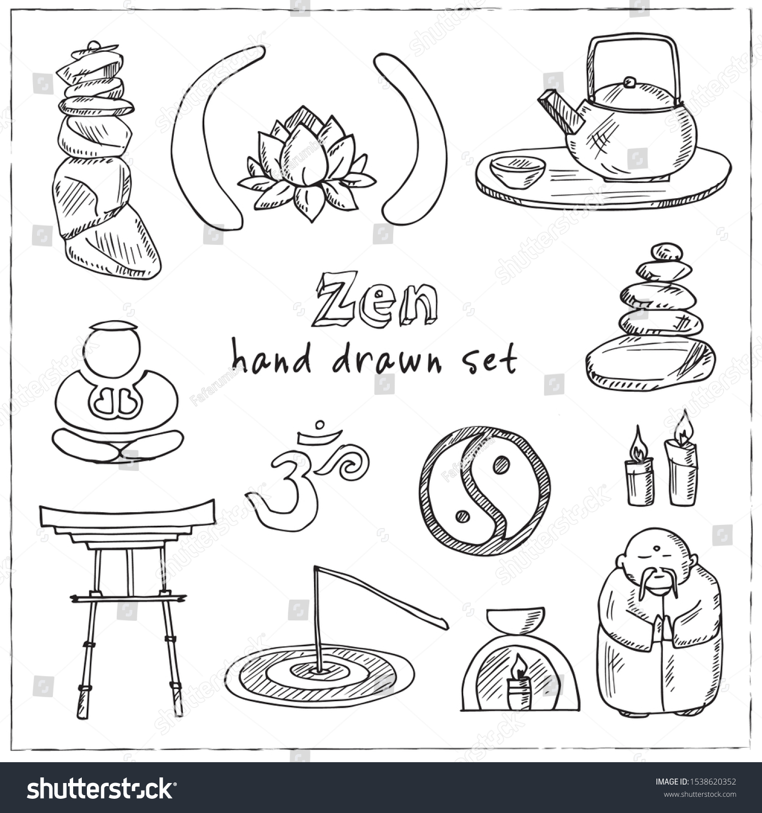 Zen Hand Drawn Icon Set Vector Stock Vector (Royalty Free) 1538620352 ...