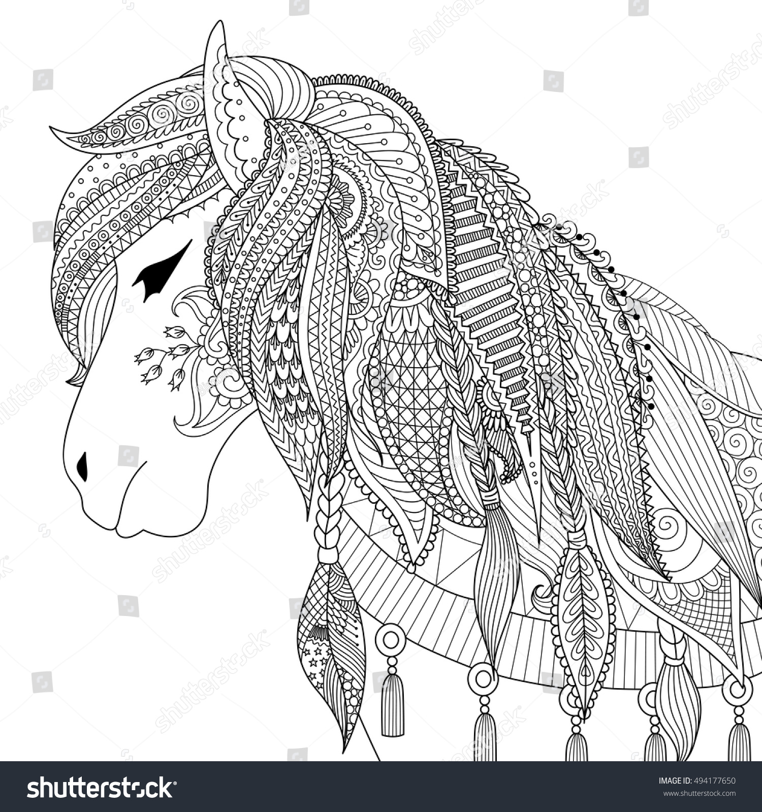 Download Zendoodle Design Horse Adult Coloring Book Stock Vector Royalty Free 494177650