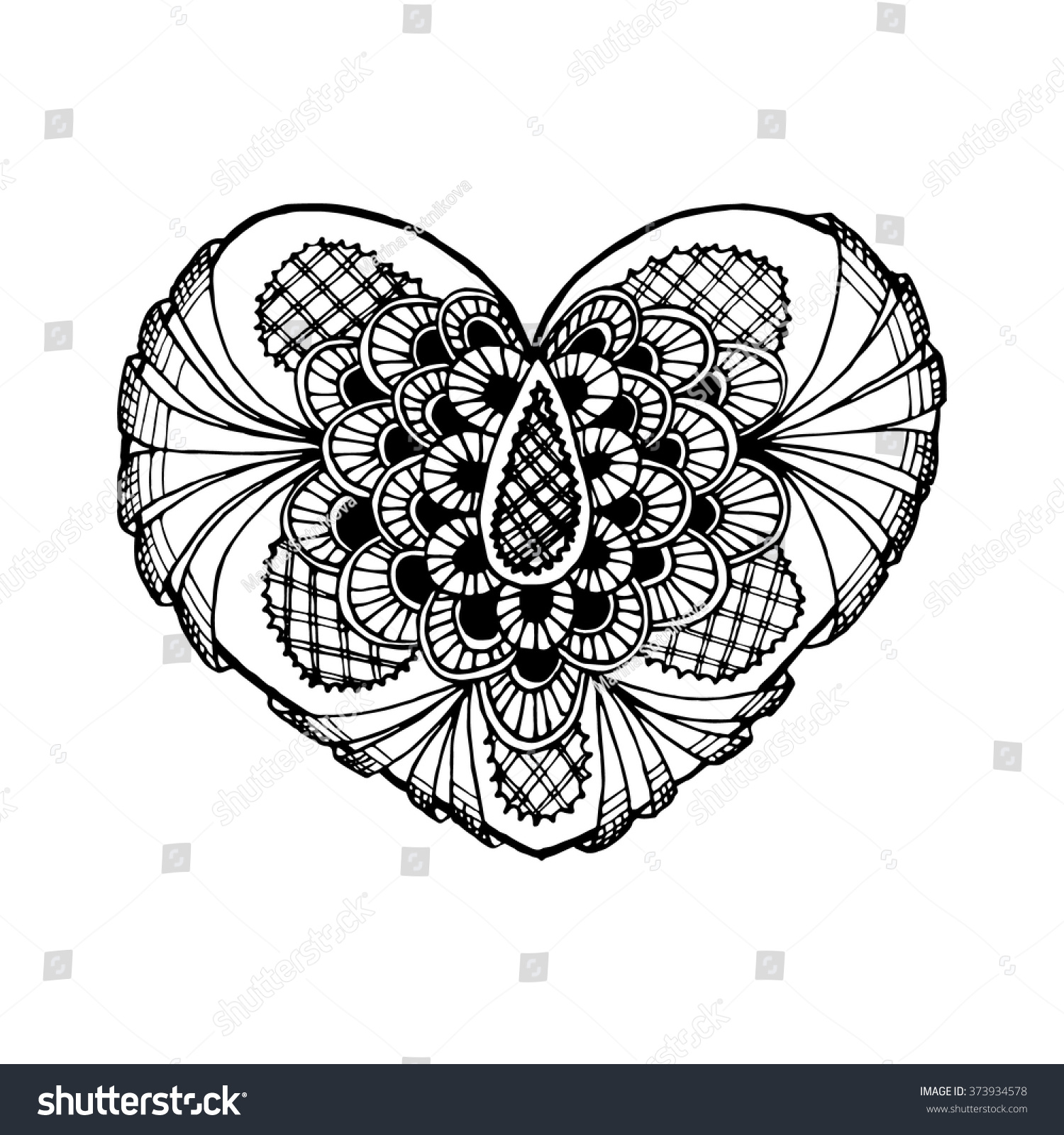Zentange Heart Black And White Doodle