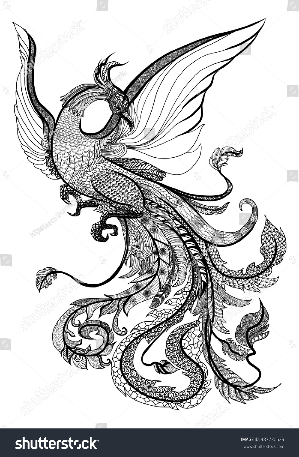 Zentangle Mandala Style Phoenix Stock Vector (Royalty Free) 487730629 ...