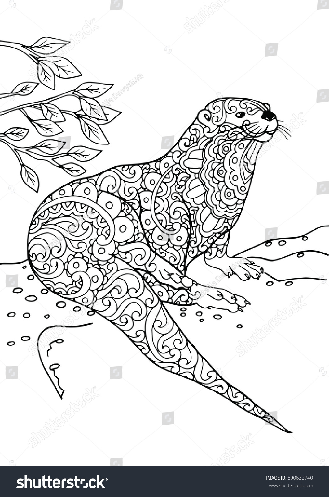 Download Zentangle Doodle Patterned Fantasy Otter Design Stock ...