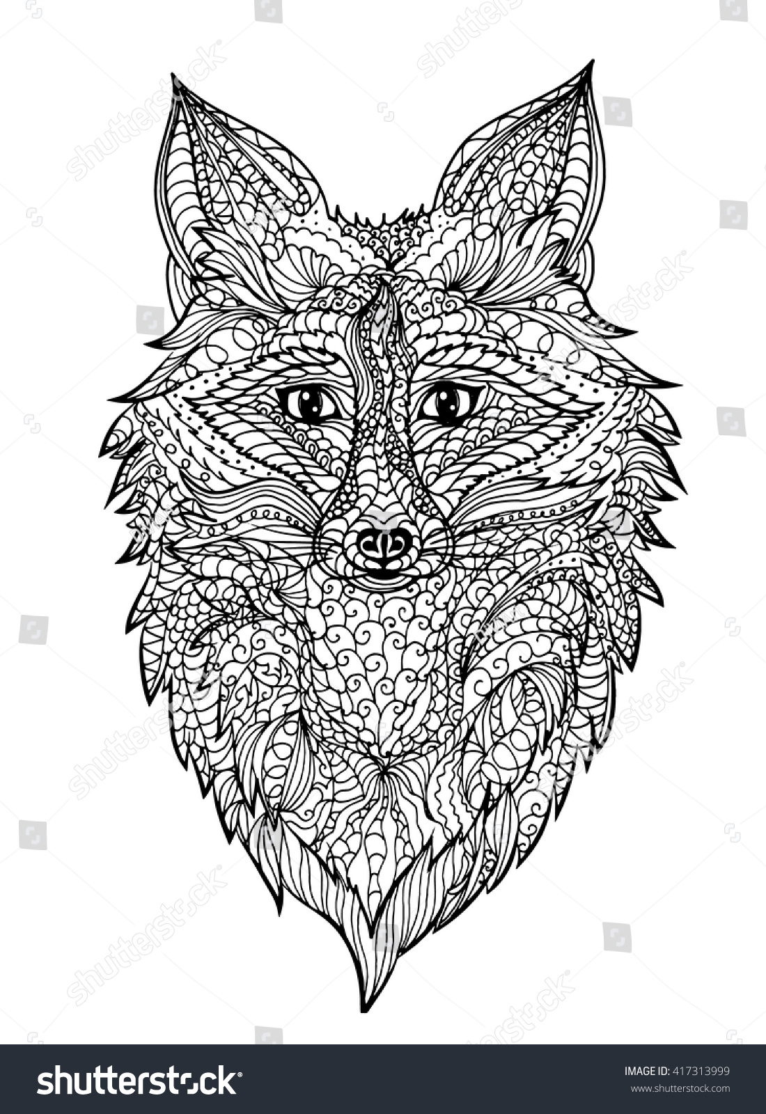  Zentangle  Fox  Coloring  Pagetattoo T Shirt Stock Vector 