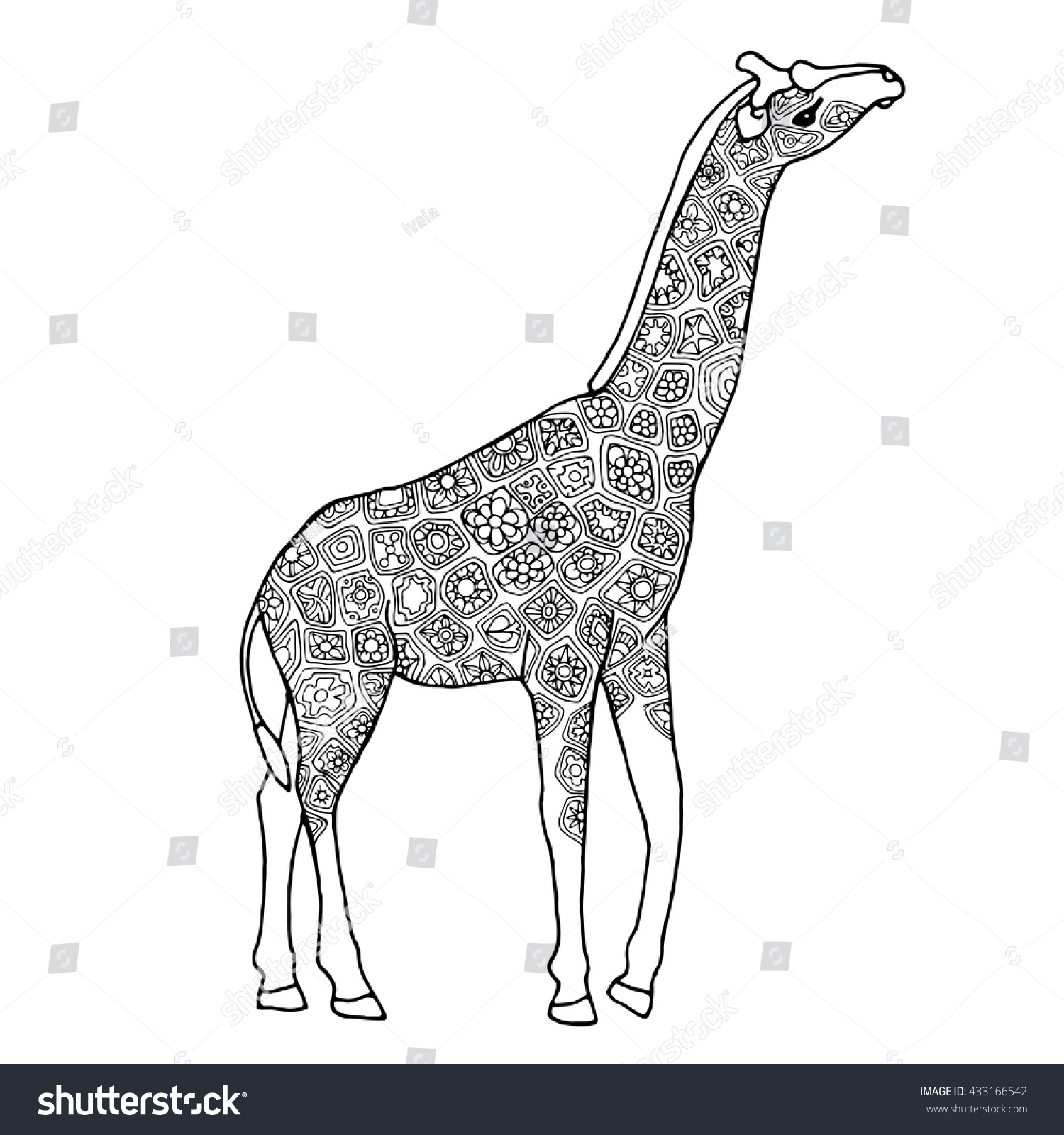 Zentangle Giraffe Page Adult Colouring Book Stock Vector (Royalty Free ...