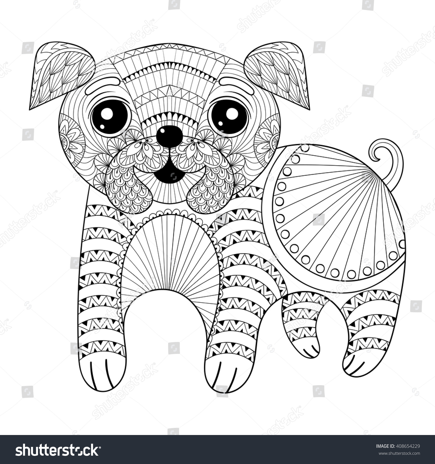 Zentangle Hand Drawing Dog Antistress Coloring Stock Vektorgrafik ...