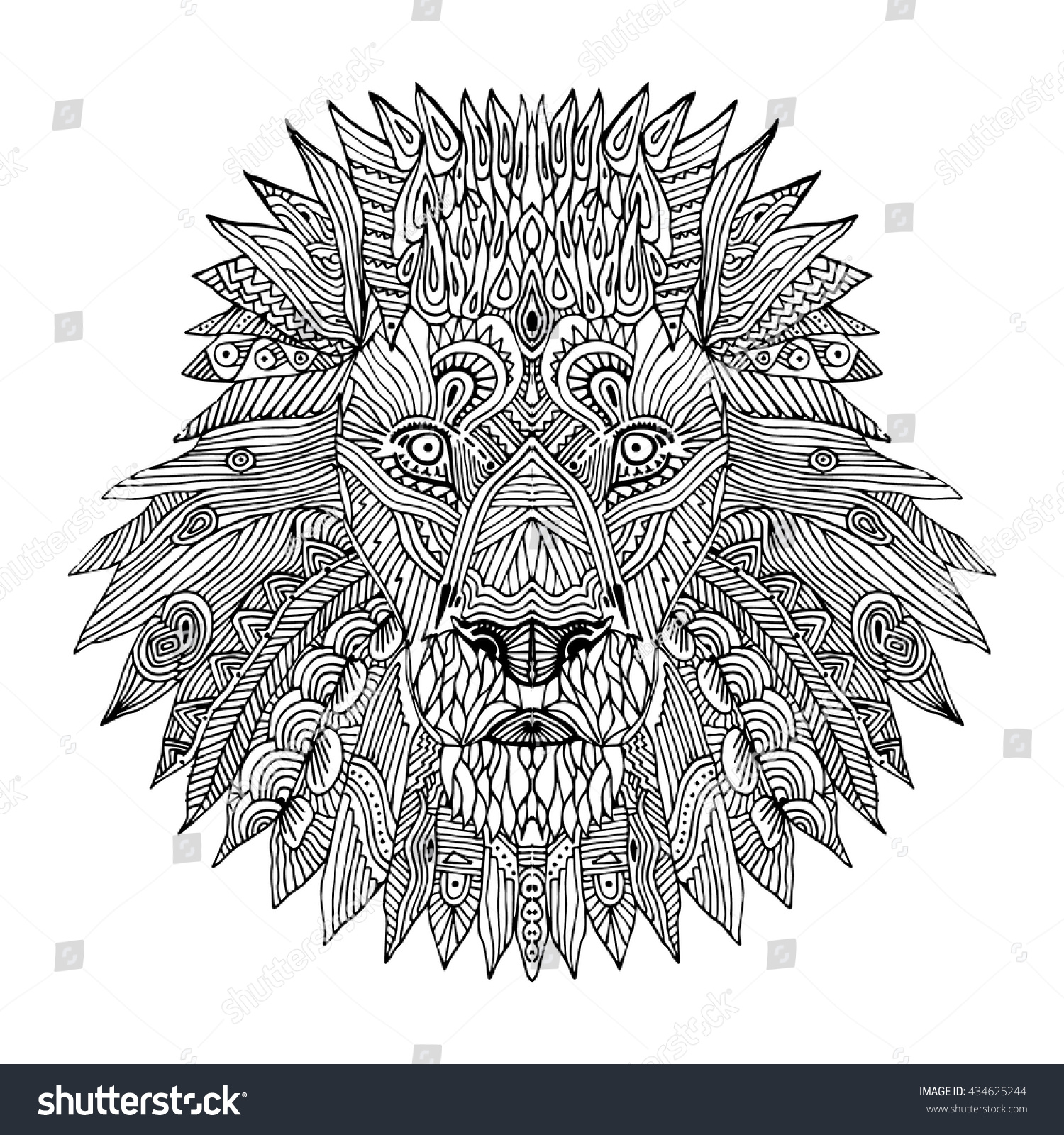 Zentangle Lion Hand Drawn Picture Adult Stock Vector 434625244