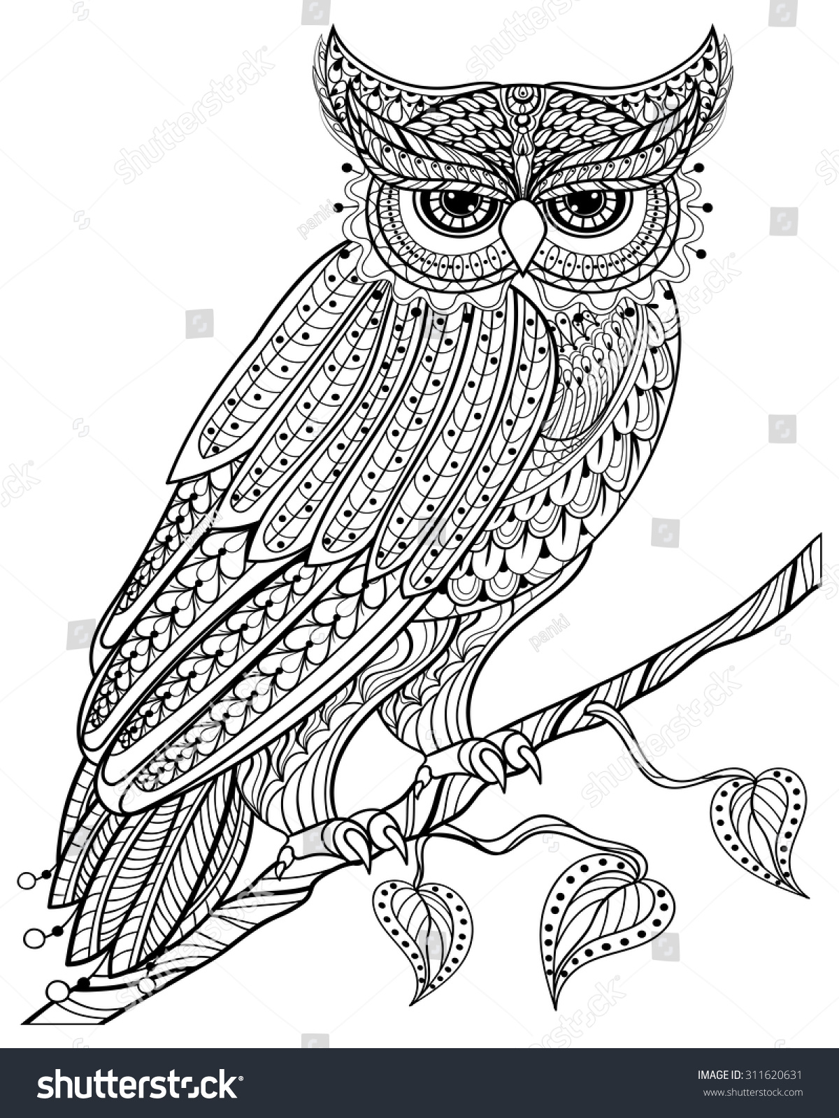 Zentangle Magic Owl Sitting On Branch Stock Vector  