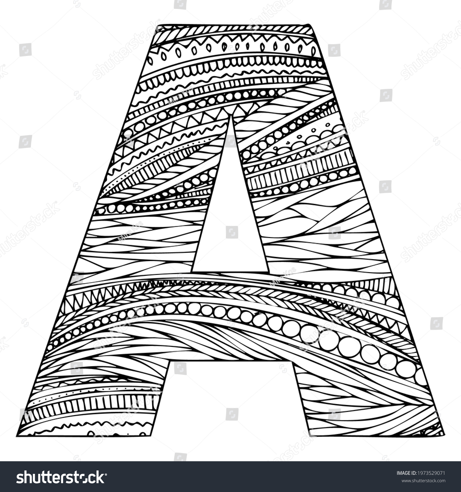 Zentangle Stylized Alphabet Letter Black White Stock Vector (Royalty ...
