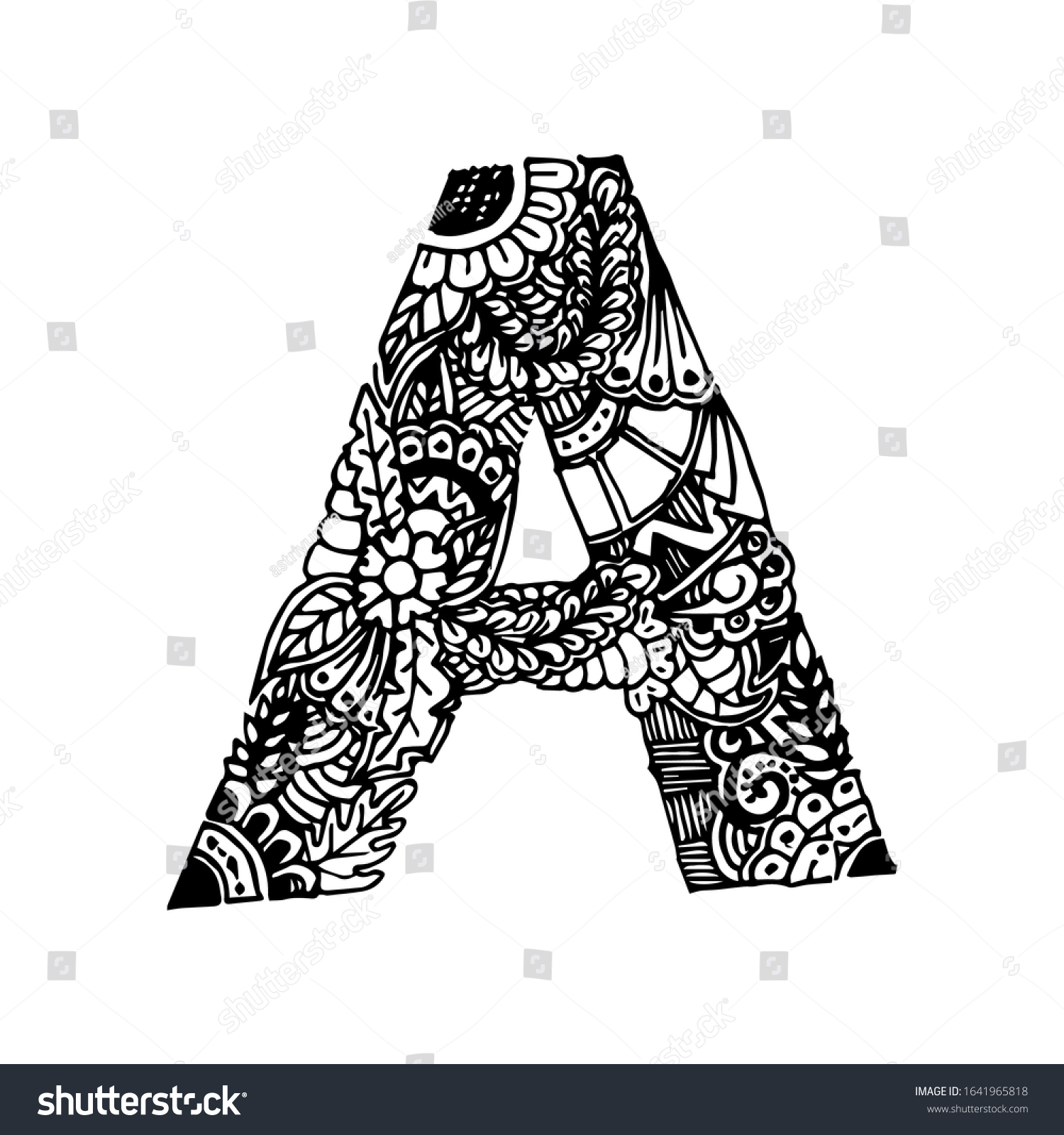 Zentangle Stylized Alphabet Letter Doodle Style Stock Vector (Royalty ...