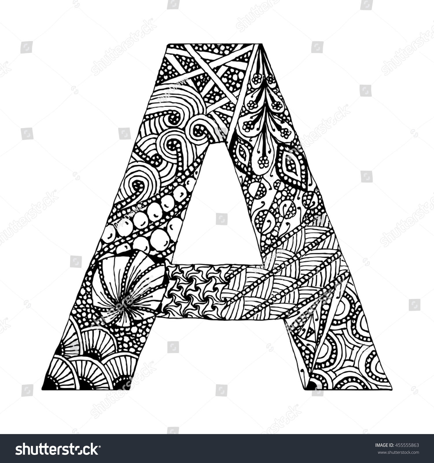 Zentangle Stylized Alphabet Letter Doodle Style Stock Vector 455555863 ...