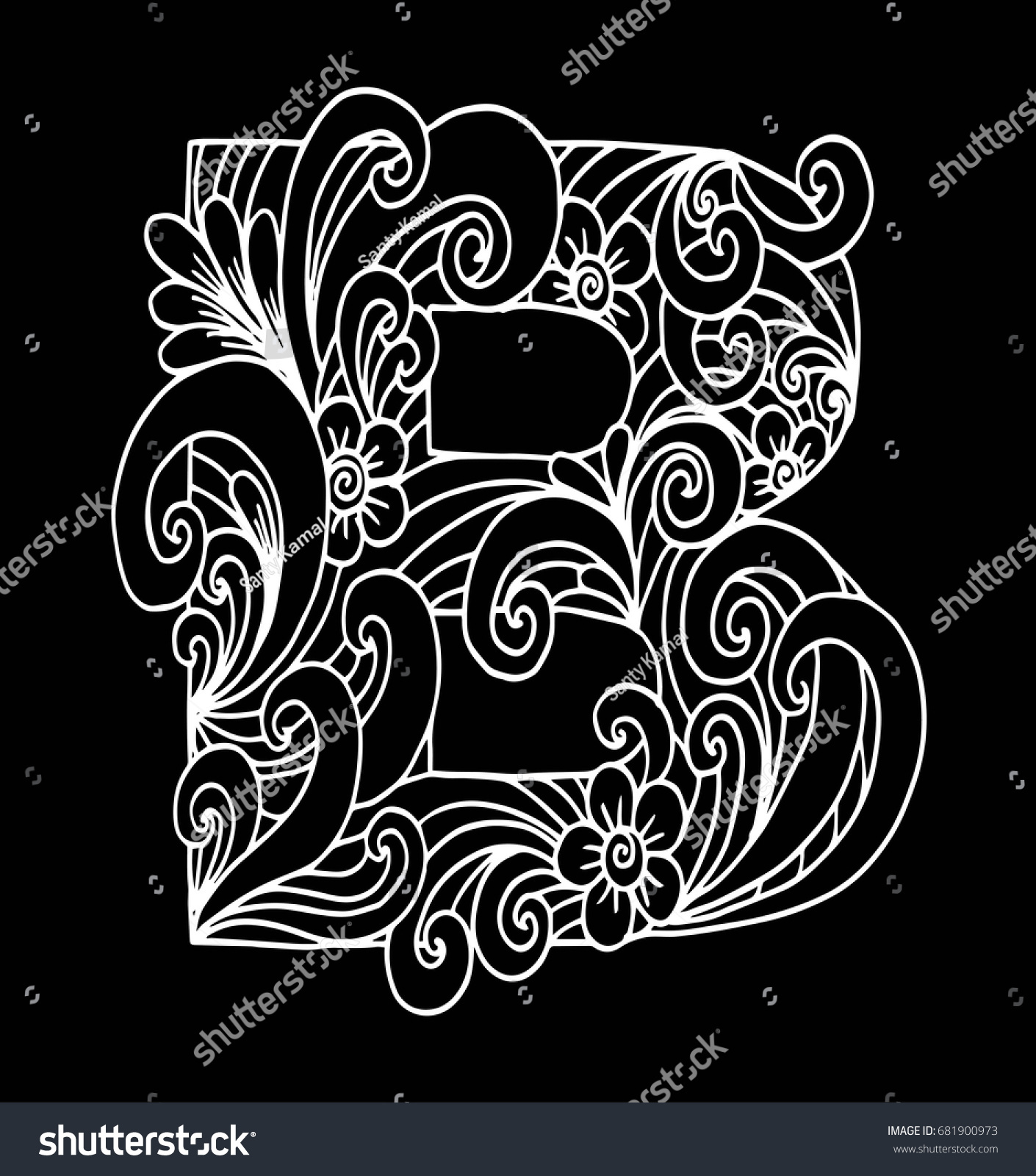 「Zentangle Stylized Alphabet Letter B Doodle」のベクター画像素材（ロイヤリティフリー ...