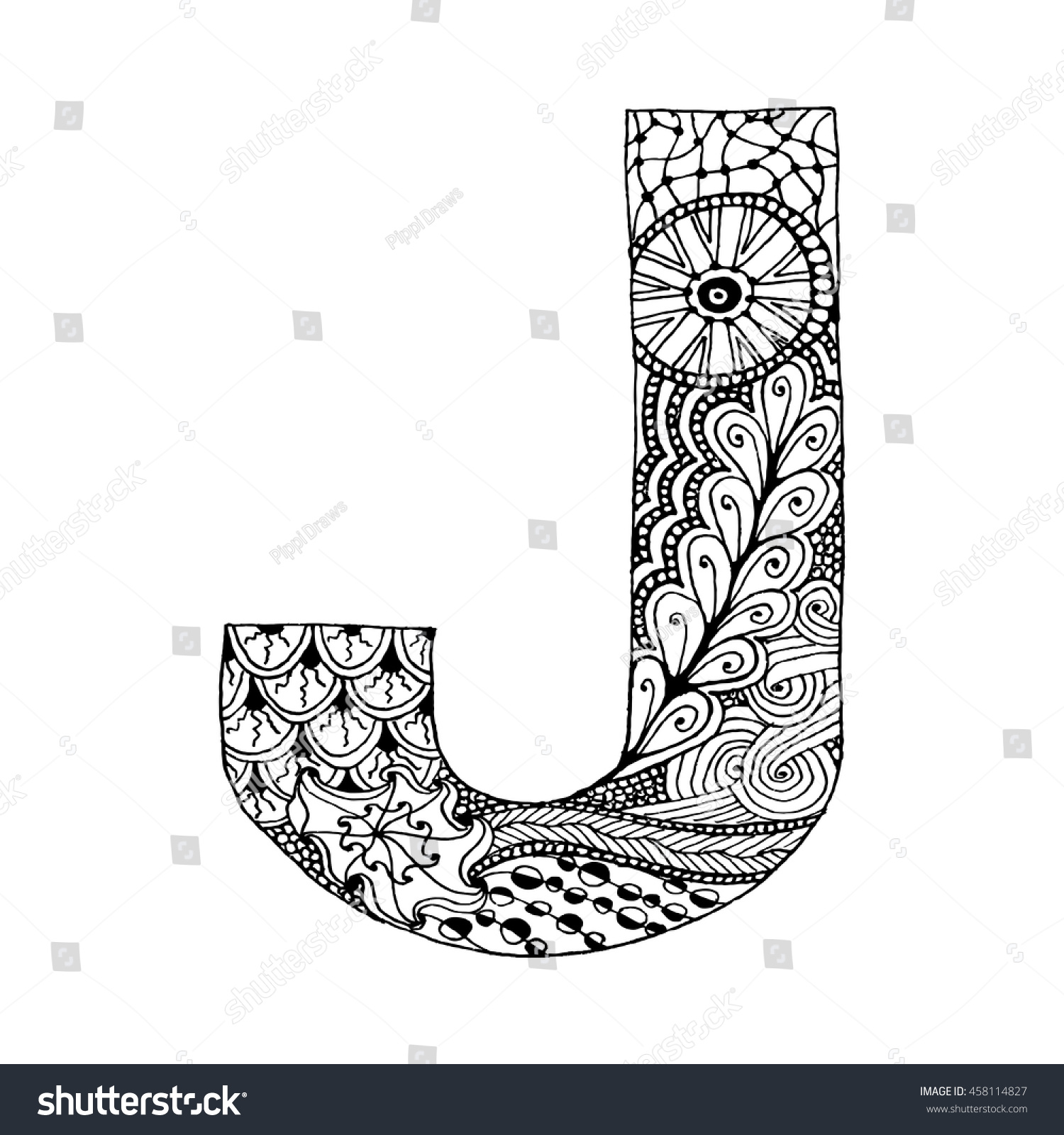 Zentangle Stylized Alphabet Letter J Doodle Stock Vector Royalty